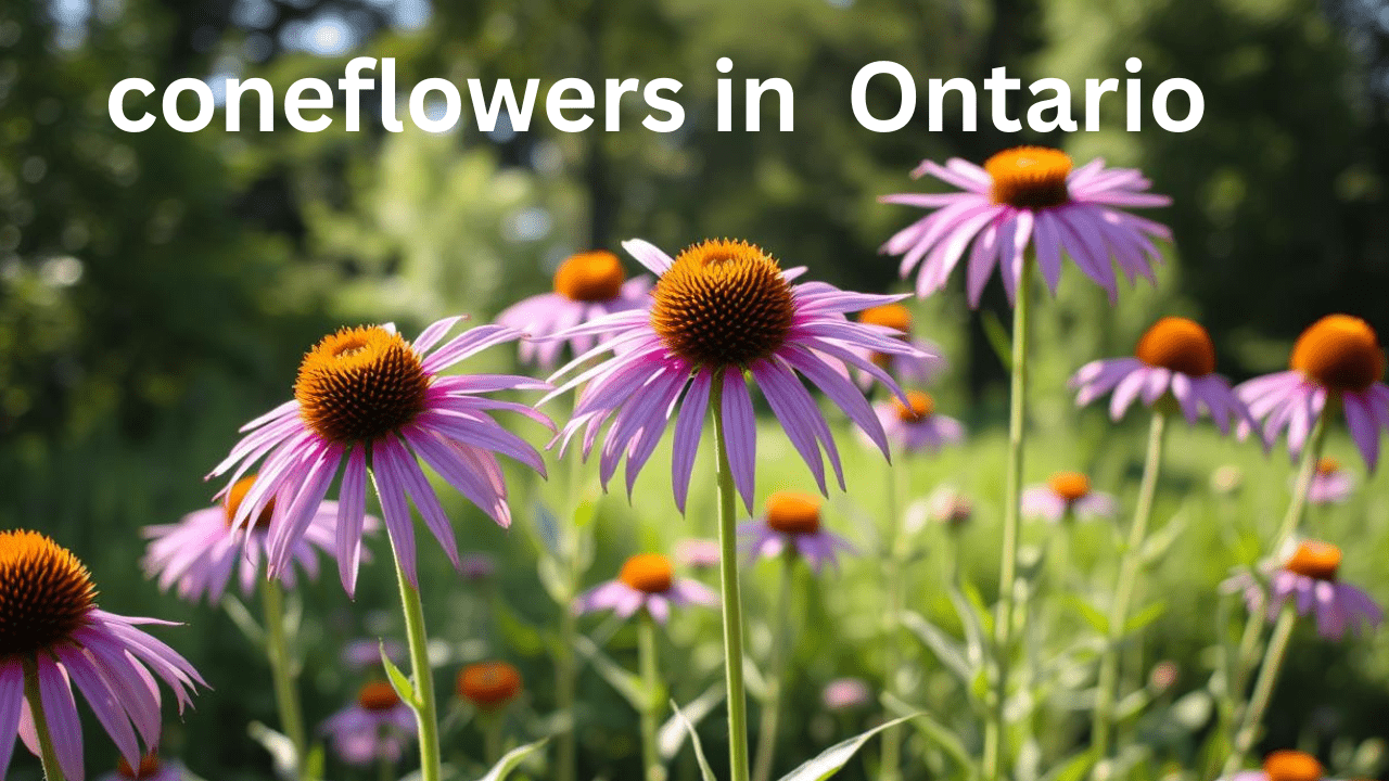 Blooming Coneflowers in Ontario garden during summer