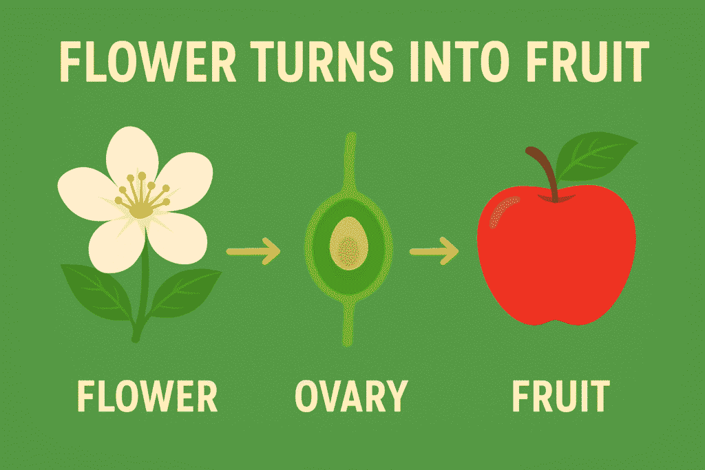 Diagram showing a flower turns into fruit