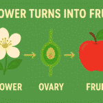 Diagram showing a flower turns into fruit