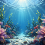 Beautiful underwater flowers in the ocean with marine plants